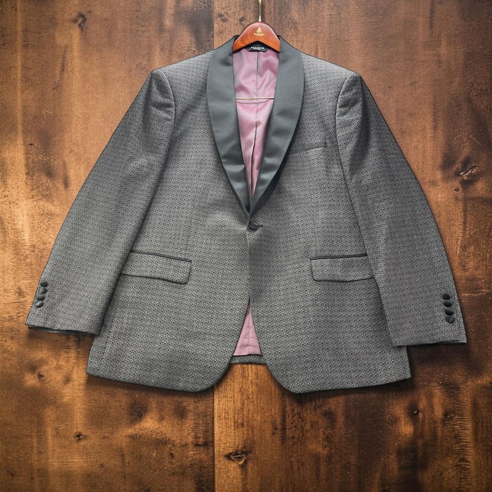 Jos. A. Bank Tuxedo Dinner Jacket 46R Grey Jacquard Black Satin Shawl Lapel